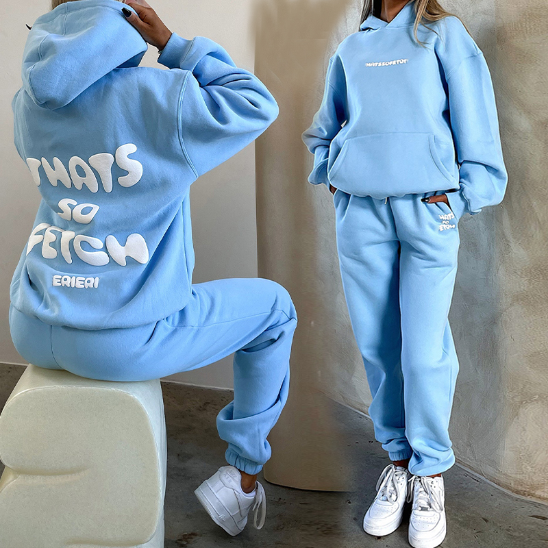 Custom Plus Size Women's Hoodies &amp; Sweatshirts Women 3d Puff Print Manufacturer Cotton Oversized Hoodie And Jogger Set 
